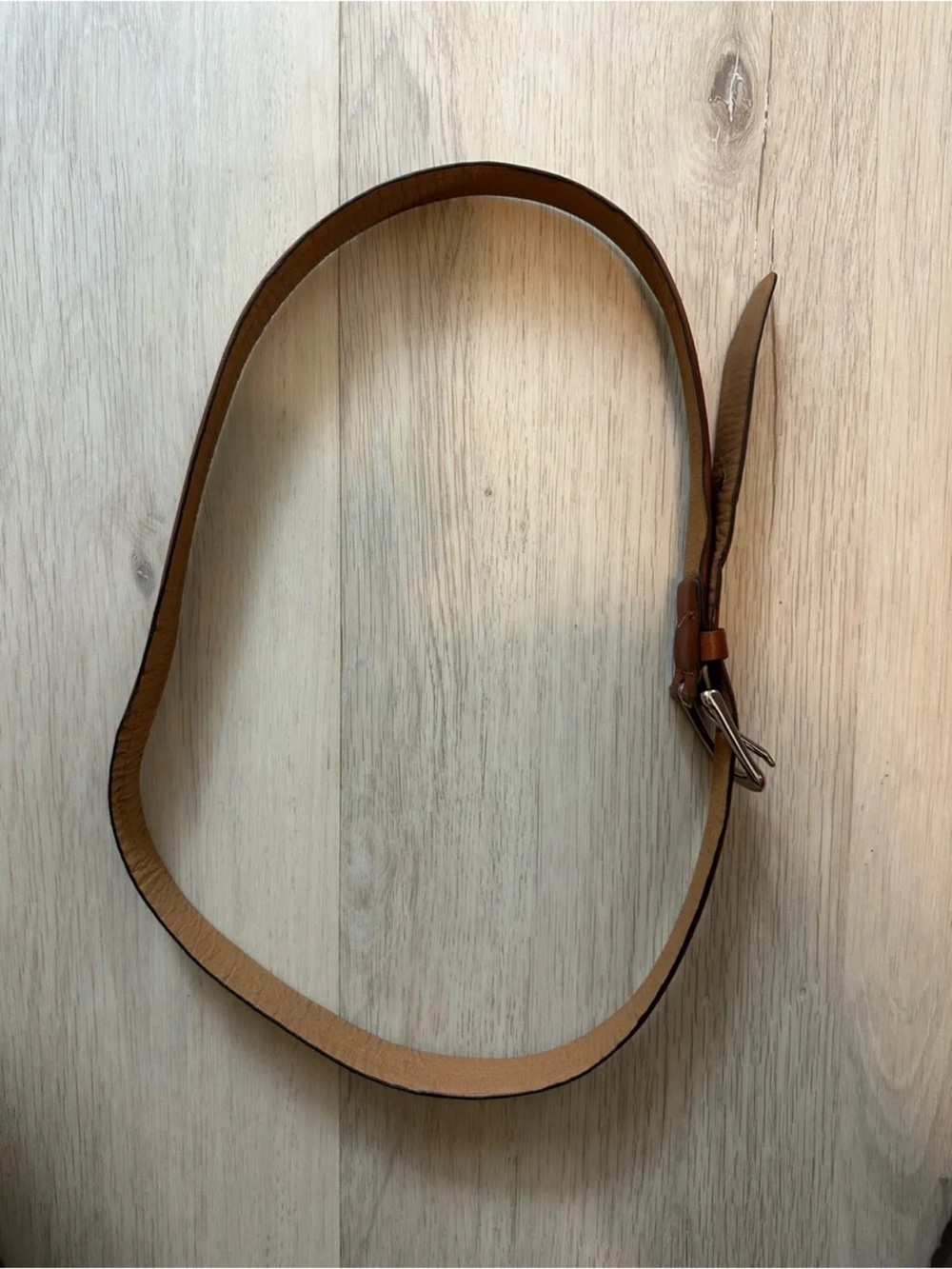 Classic Brown Leather Men's Belt with Silver Buckle